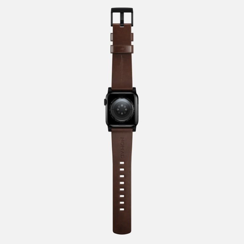 Nomad Modern Band 42/44/45/49mm Black Hardware Horween Leather Bracelet - Rustic Brown