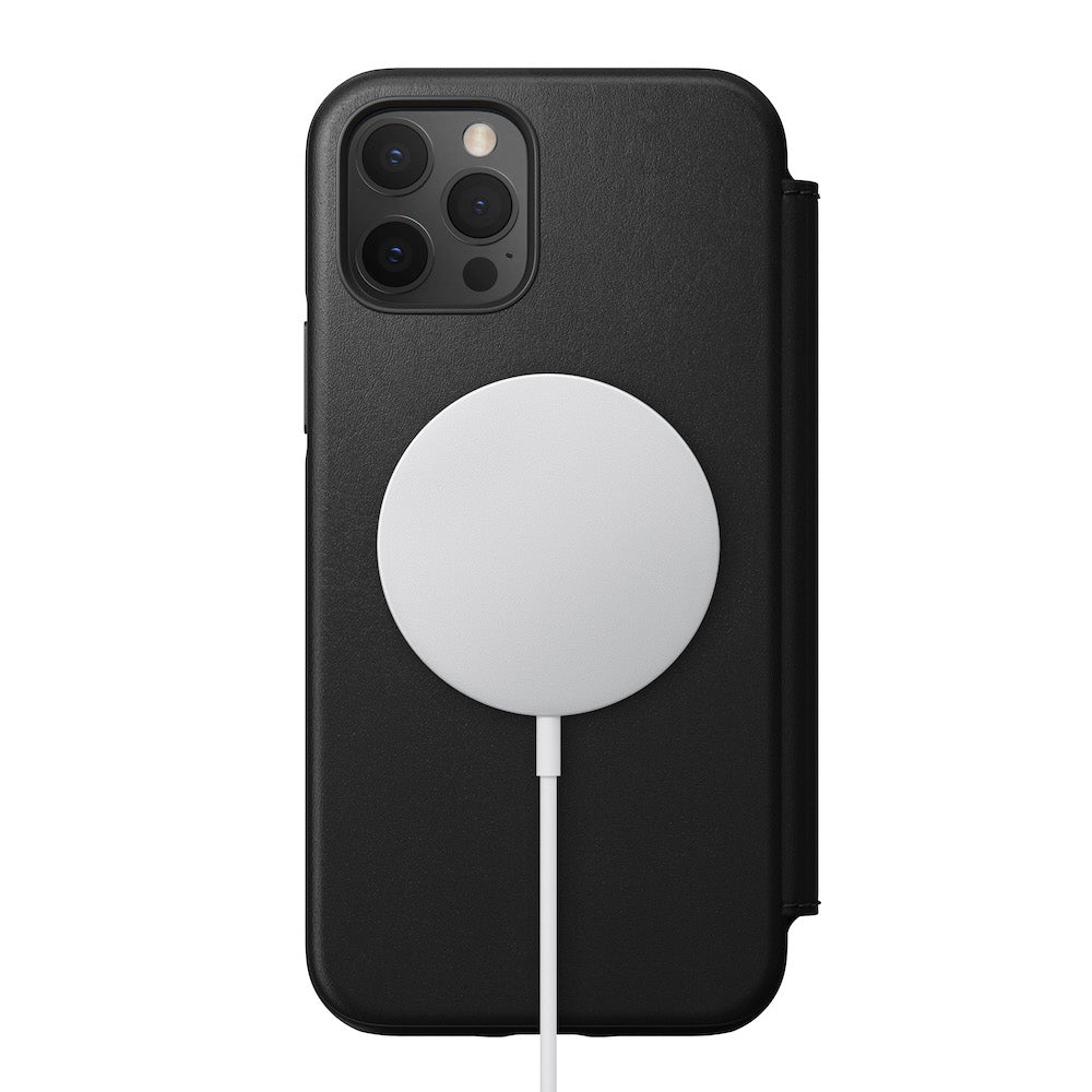 Nomad Rugged Leather Folio Case w/ Magsafe For iPhone 12/12 Pro - Black - Mac Addict
