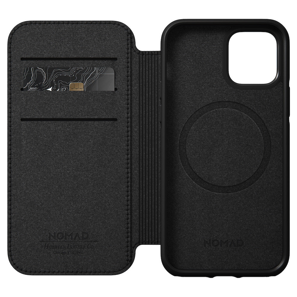 Nomad Rugged Leather Folio Case w/ Magsafe For iPhone 12/12 Pro - Black - Mac Addict