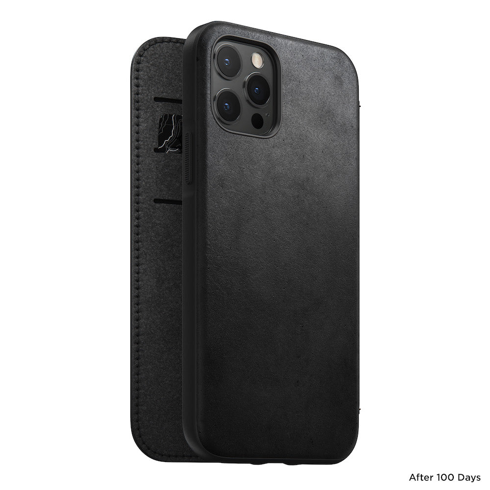 Nomad Rugged Leather Folio Case w/ Magsafe For iPhone 12/12 Pro - Black - Mac Addict