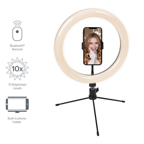 Cygnett V-GLAMOUR 10 inch Ring LED Light Desktop Tripod with Bluetooth Remote 1