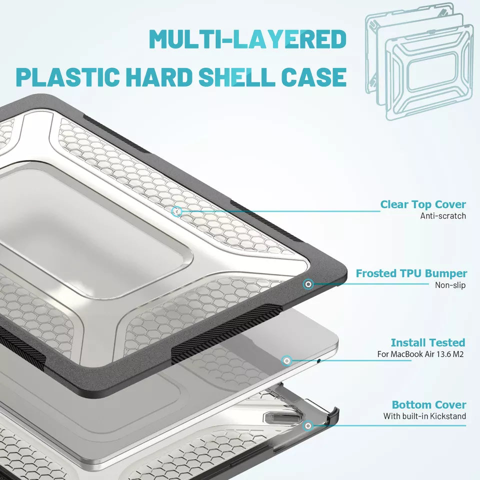 Rugged Protective & Heavy Duty Case Macbook Air 13.6 2022 M2 - Clear Black