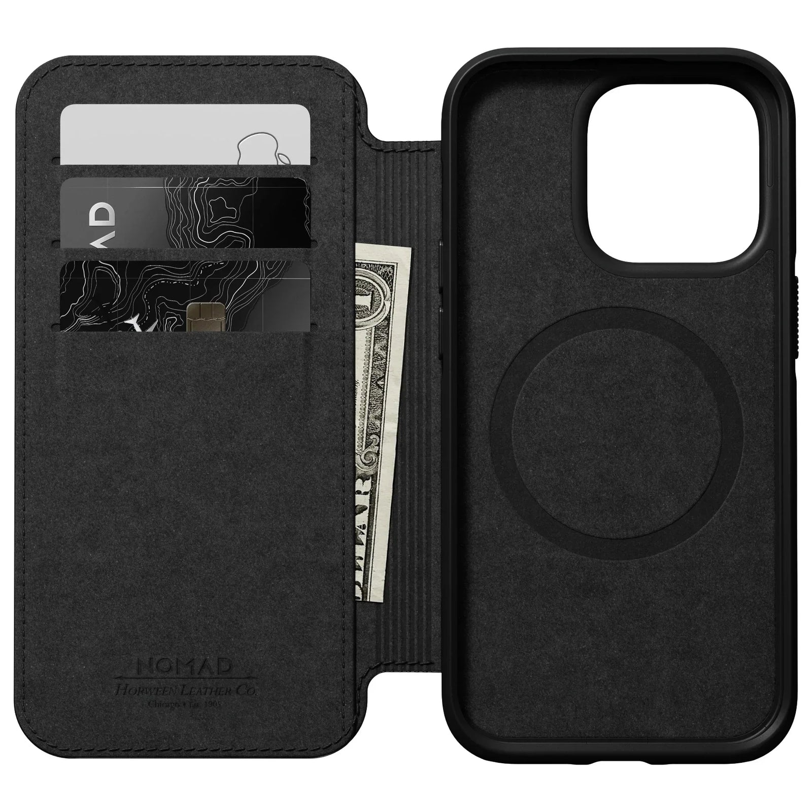 Nomad Modern Horween Leather Folio Case iPhone 15 Pro - Black