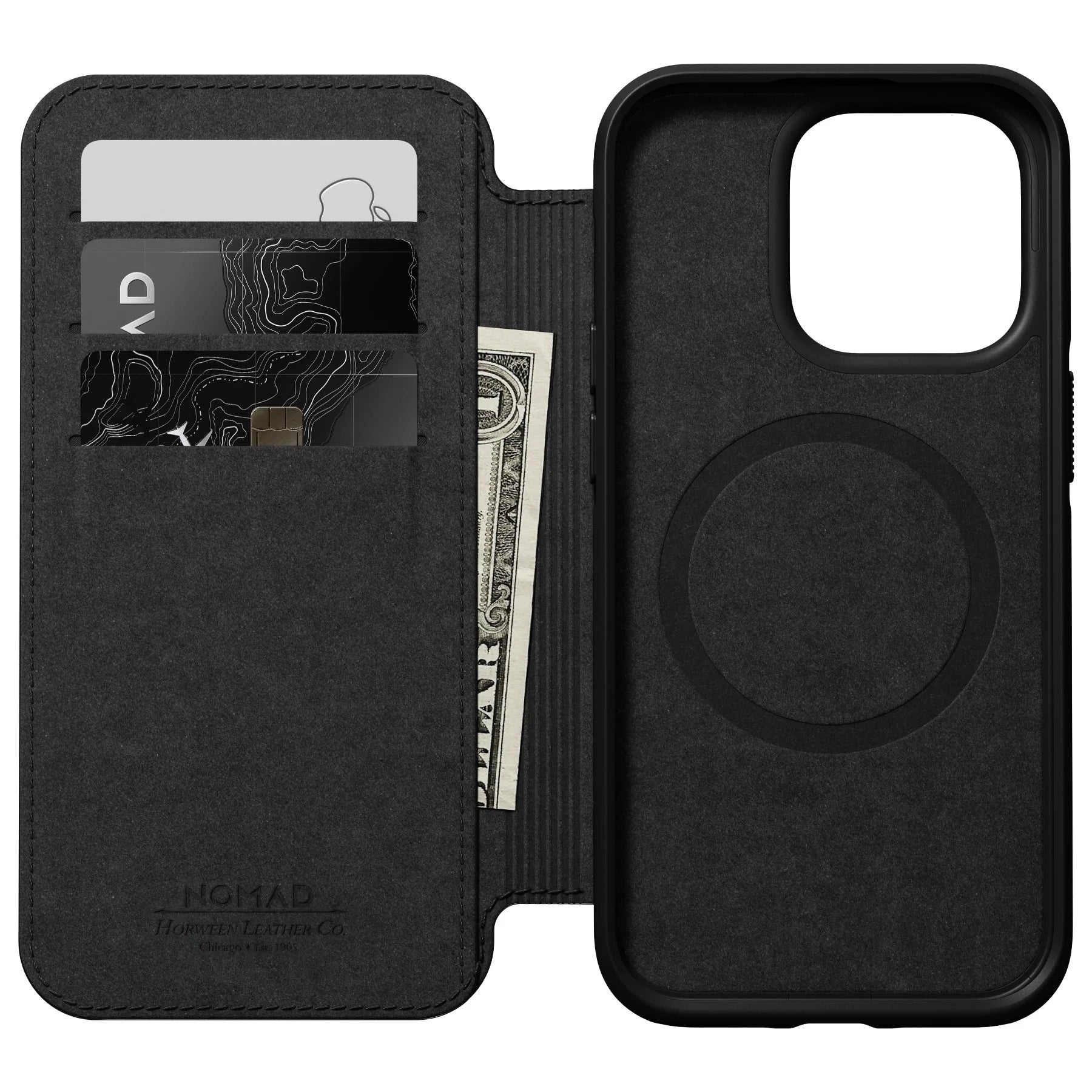 Nomad Modern Horween Leather Folio Case iPhone 14 Pro Max - Black