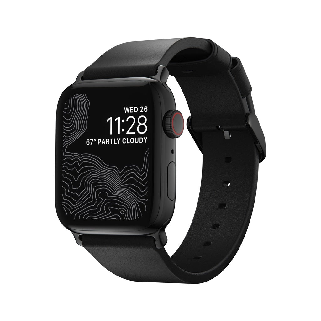 Nomad Modern Slim Leather Strap for Apple Watch 38mm/40mm/41mm - Black/Black