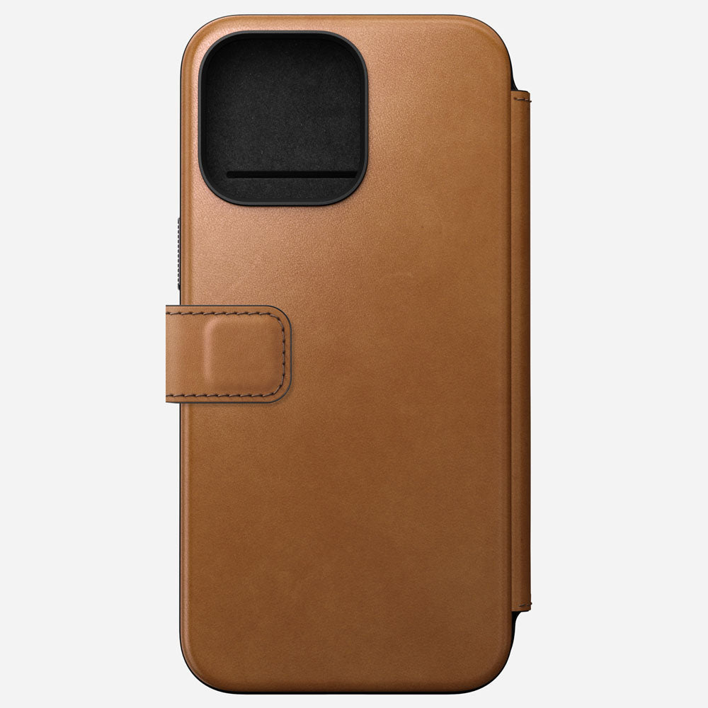 Back view of brown leather phone case