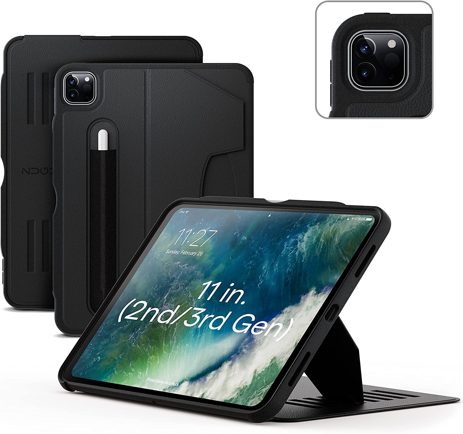 Zugu iPad Folio Case Magnetic Stand iPad Pro 11 inch 1st 2nd 3rd 4th Gen - Stealth Black