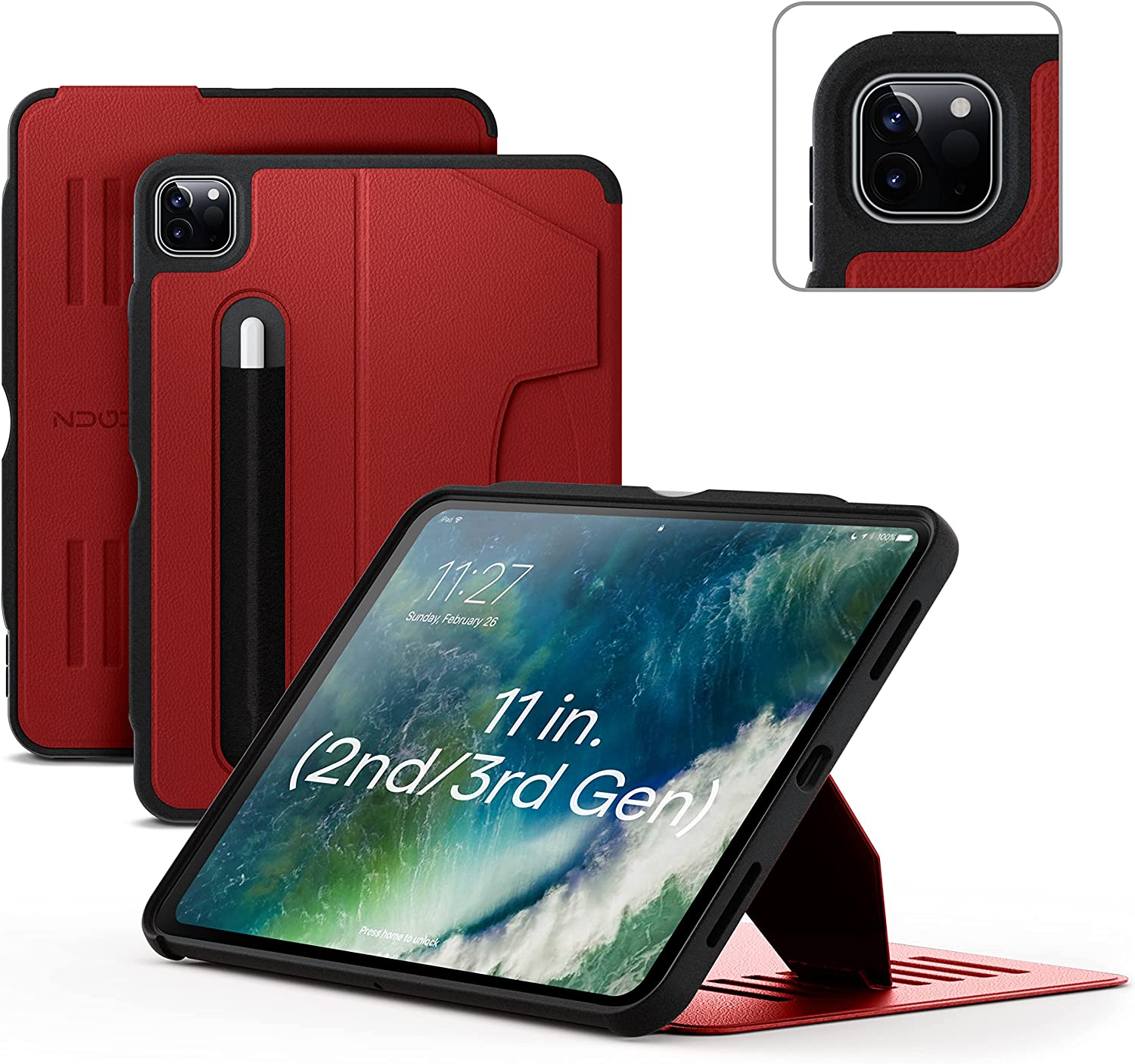Zugu iPad Folio Case Magnetic Stand iPad Pro 11 inch 1st 2nd 3rd 4th Gen - Cheery Red