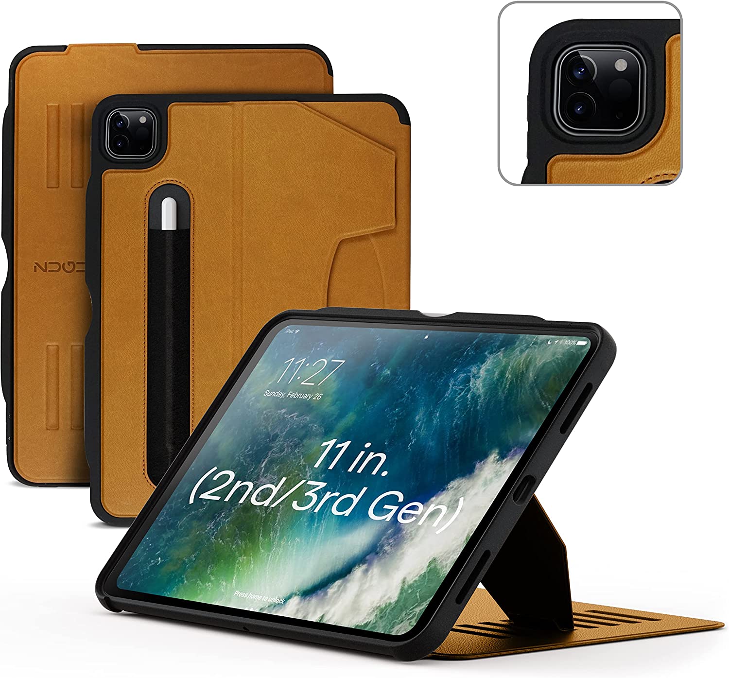 Zugu iPad Folio Case Magnetic Stand iPad Pro 11 inch 1st 2nd 3rd 4th Gen - Cognac Brown