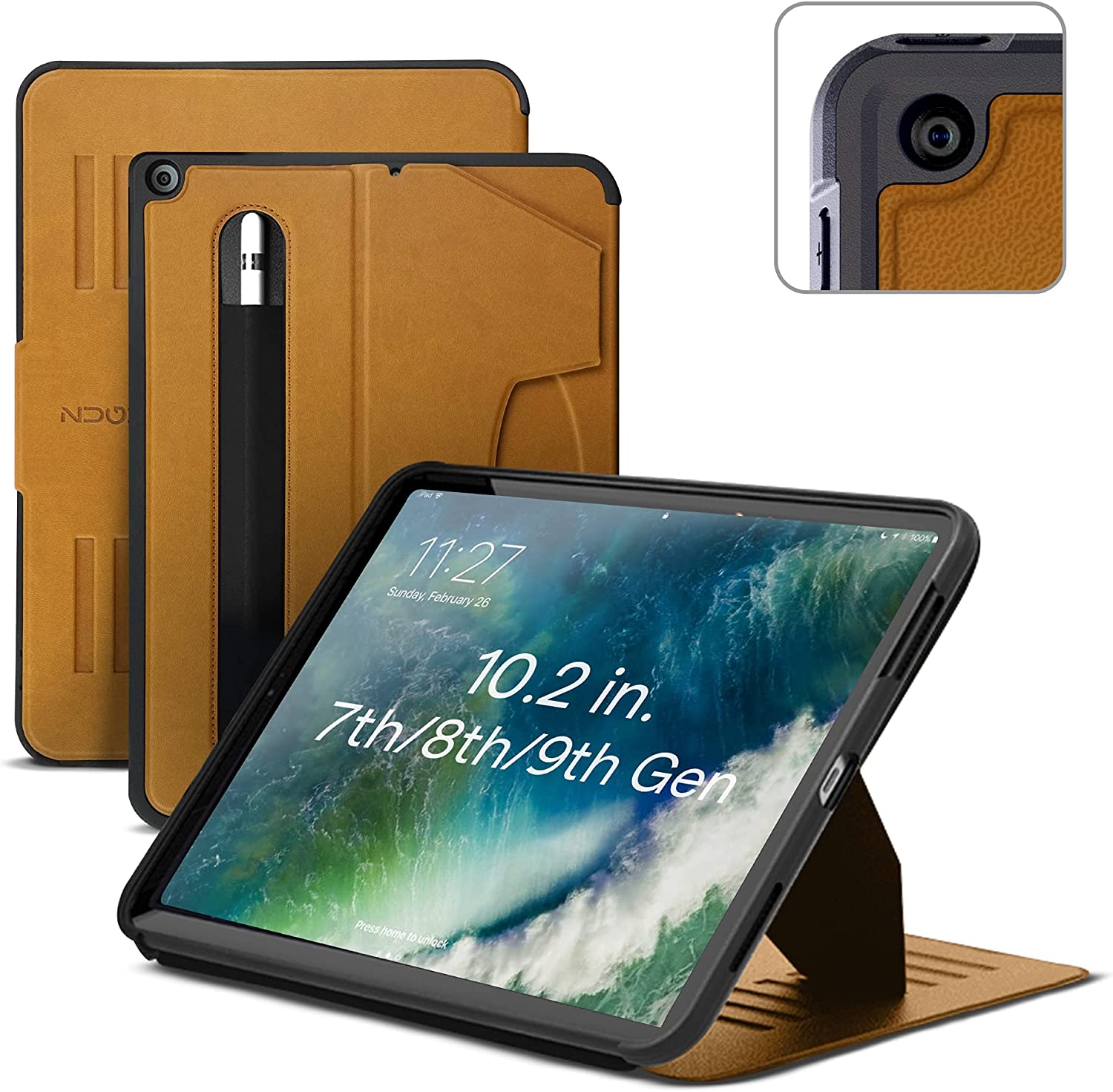 Zugu iPad Folio Case Magnetic Stand iPad 7th / 8th / 9th Gen 10.2 inch - Brown